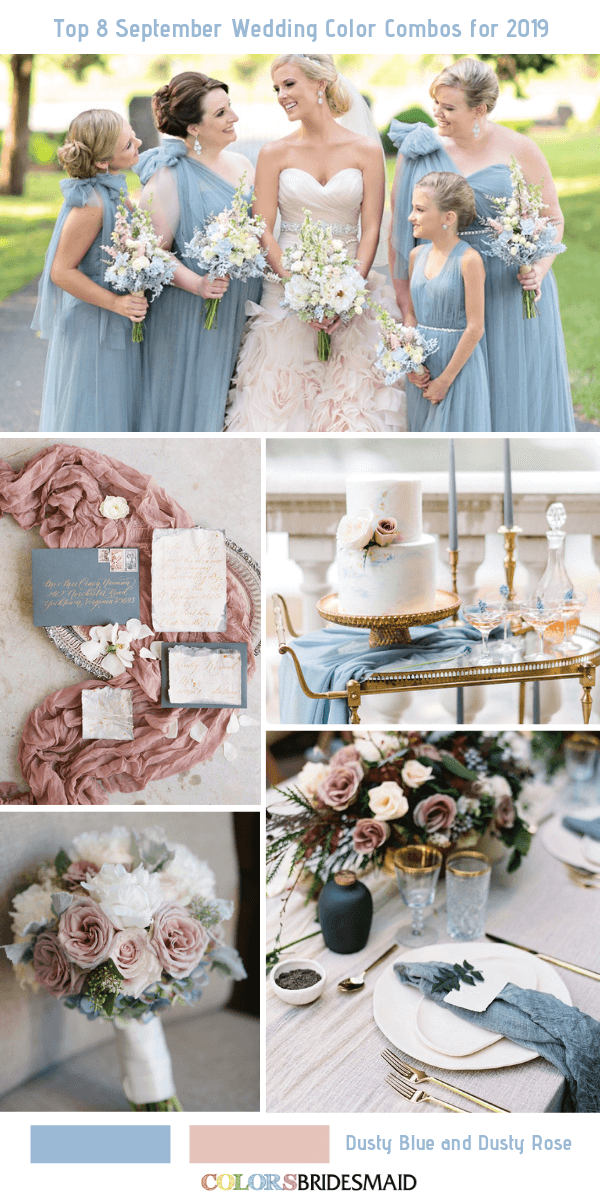8 September Wedding Color Combos for 2019- Dusty Blue + Dusty Rose